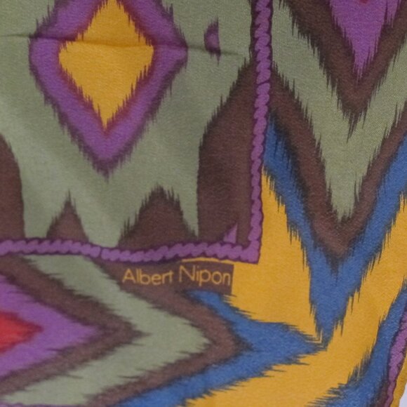 Albert Nipon brown square silk scarf with southwestern print - Picture 2 of 3